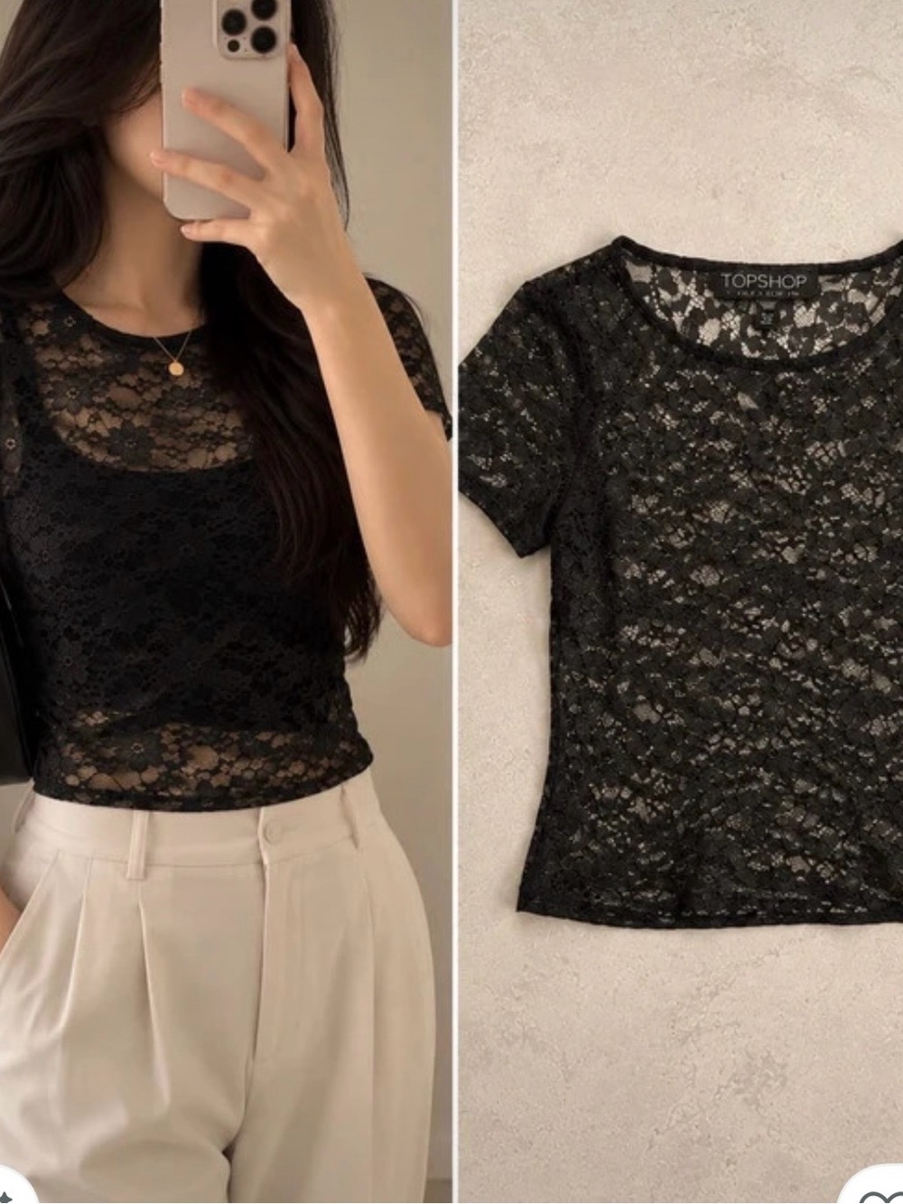 Topshop Black Lace Short Sleeve Tee
